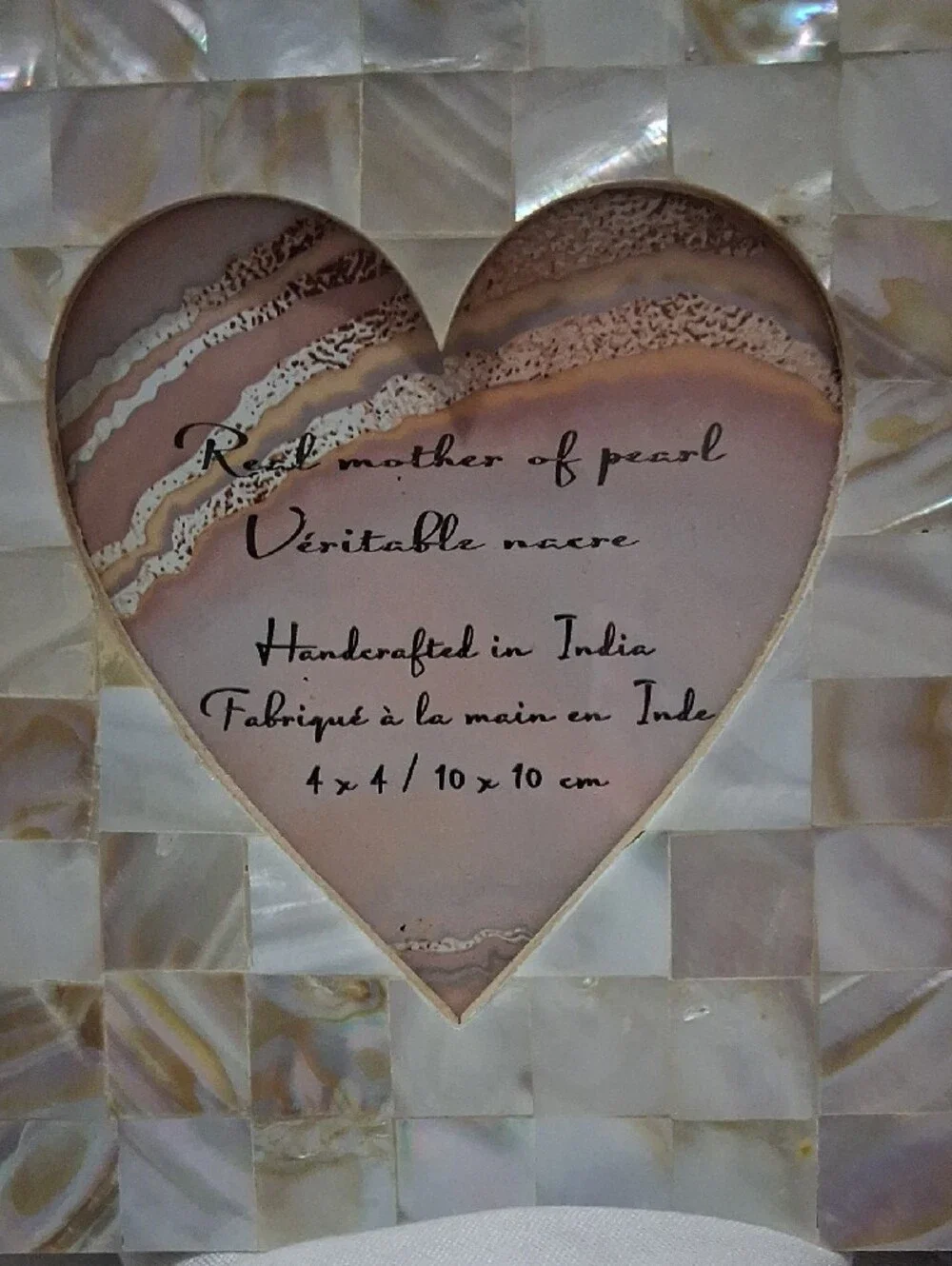 Handcrafted Mother of Pearl Heart Photo Frame - White Iridescent